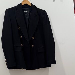 Zara Black Double-Breasted Blazer with gold buttons